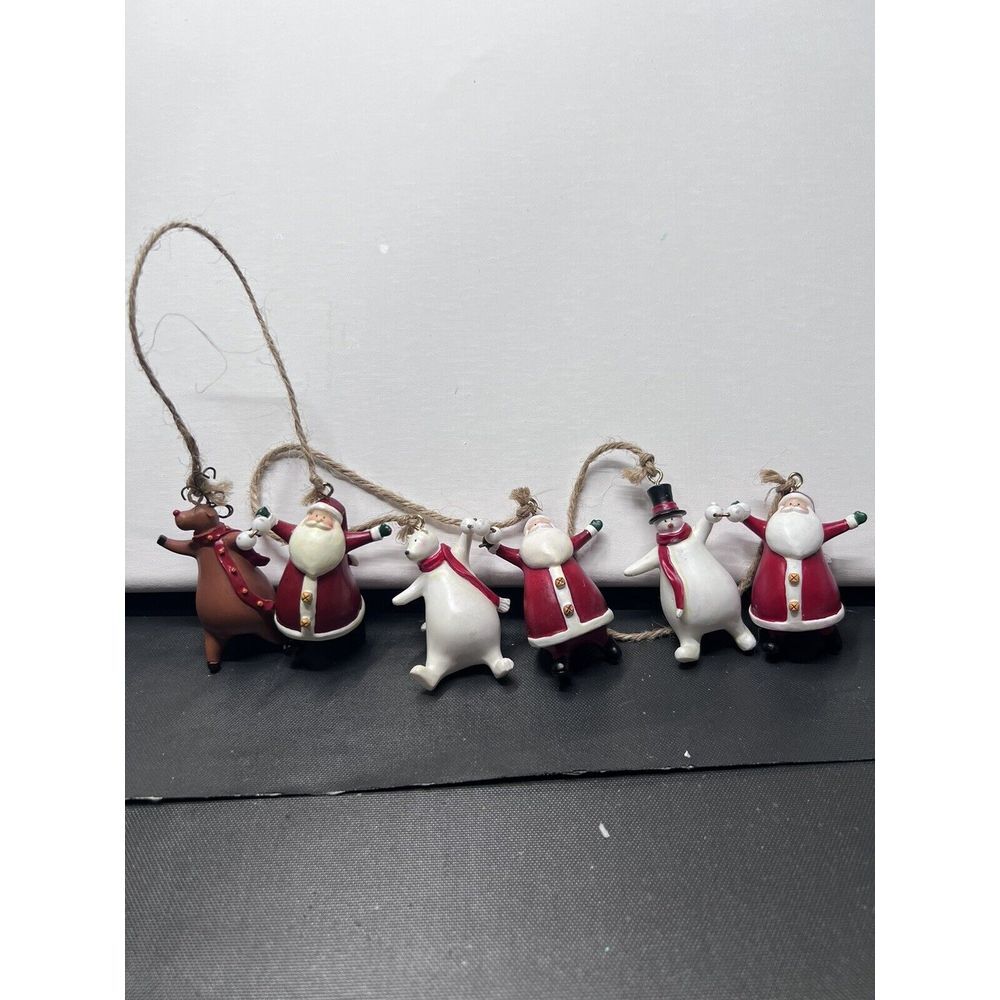 3 Vintage "DANCING" SANTAS W/ Reindeer, Polar Bear, Snowman. 2.5 X 3"‎ READ